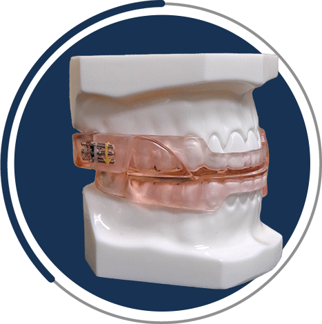 Teeth model aligner with round blue background logo